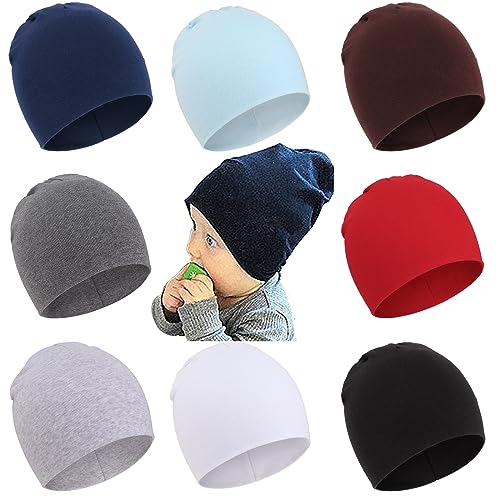 DRESHOW 8 Stücke Unisex Mütze Hut Junge Mütze Frühling Mützchen Kleinkind Wendemütze Jersey Slouch Beanie Bekleidung Unisex Infant Hut Kindergarten Mütze von DRESHOW