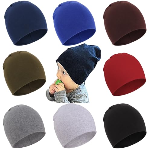 DRESHOW 8 Stücke Unisex Mütze Hut Junge Mütze Frühling Mützchen Kleinkind Wendemütze Jersey Slouch Beanie Bekleidung Unisex Infant Hut Kindergarten Mütze von DRESHOW