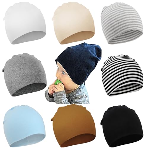 DRESHOW 8 Stücke Unisex Mütze Hut Junge Mütze Frühling Mützchen Kleinkind Wendemütze Jersey Slouch Beanie Bekleidung Unisex Infant Hut Kindergarten Mütze von DRESHOW