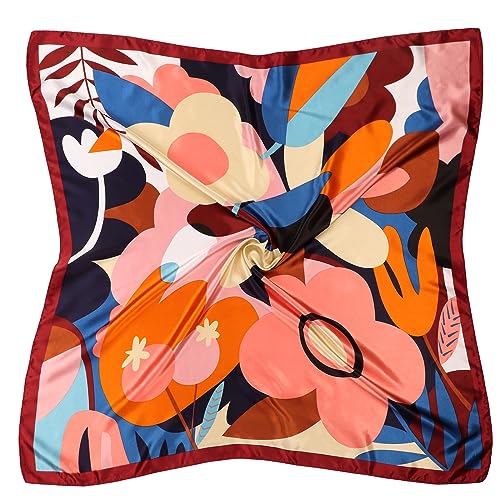 DRESHOW 90x90cm Große Quadratische Schals für Damen Seide Kopftuch Bandanas Haartuch Halstuch Haarschmuck von DRESHOW