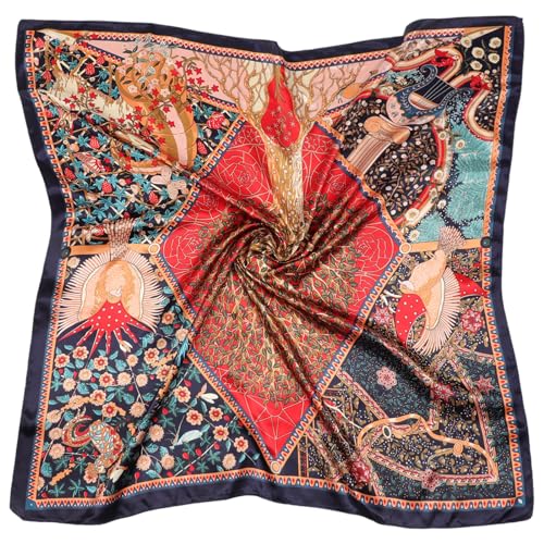 DRESHOW 90x90cm Große Quadratische Schals für Damen Seide Kopftuch Bandanas Haartuch Halstuch Haarschmuck von DRESHOW