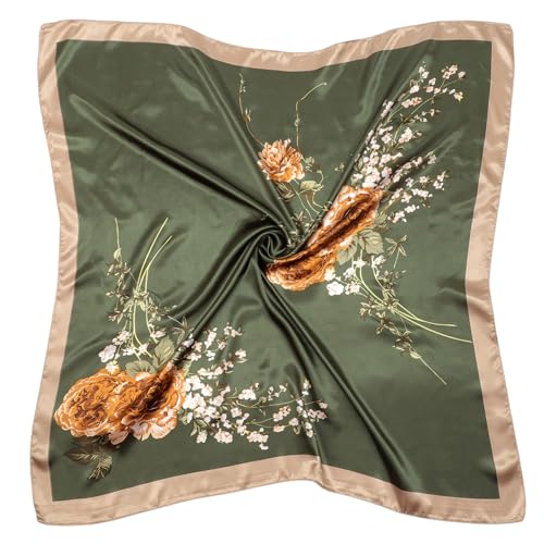 DRESHOW 90x90cm Große Quadratische Schals für Damen Seide Kopftuch Bandanas Haartuch Halstuch Haarschmuck von DRESHOW
