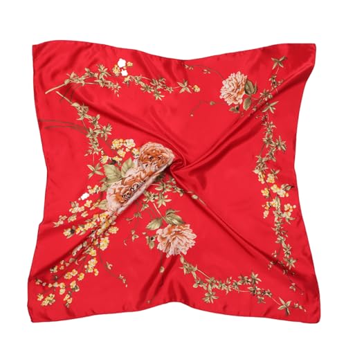DRESHOW 90x90cm Große Quadratische Schals für Damen Seide Kopftuch Bandanas Haartuch Halstuch Haarschmuck von DRESHOW