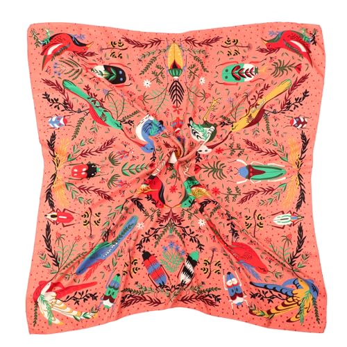 DRESHOW 90x90cm Große Quadratische Schals für Damen Seide Kopftuch Bandanas Haartuch Halstuch Haarschmuck von DRESHOW