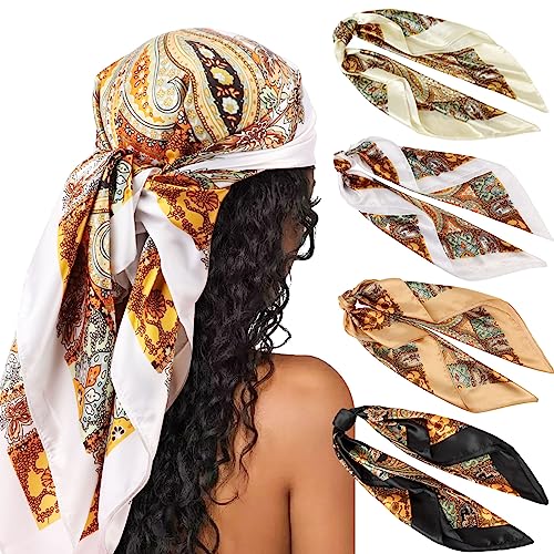 DRESHOW 90x90cm Große Quadratische Schals für Damen Seide Kopftuch Bandanas Haartuch Halstuch Haarschmuck von DRESHOW