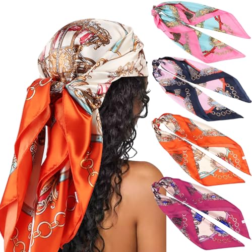 DRESHOW 90x90cm Große Quadratische Schals für Damen Seide Kopftuch Bandanas Haartuch Halstuch Haarschmuck von DRESHOW