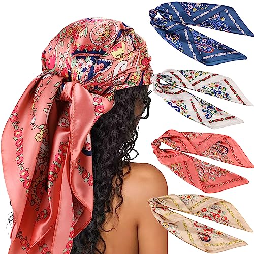 DRESHOW 90x90cm Große Quadratische Schals für Damen Seide Kopftuch Bandanas Haartuch Halstuch Haarschmuck von DRESHOW