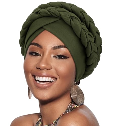 DRESHOW Afrikanischer Damen Turban Doppelt Geflecht Kopfbedeckung Kopftücher Chemo Kappe Vorgebunden Beanie Mütze Kopfwickel Schlafmütze von DRESHOW