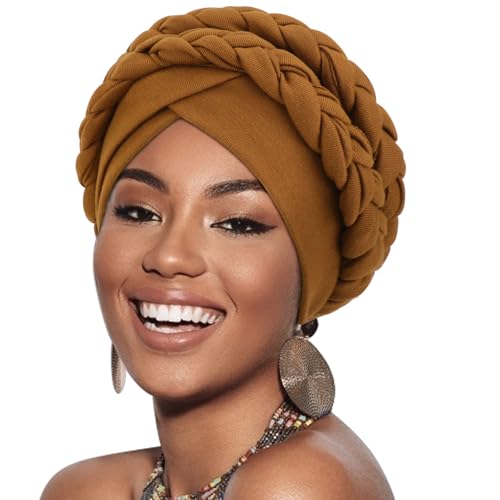 DRESHOW Afrikanischer Damen Turban Doppelt Geflecht Kopfbedeckung Kopftücher Chemo Kappe Vorgebunden Beanie Mütze Kopfwickel Schlafmütze von DRESHOW