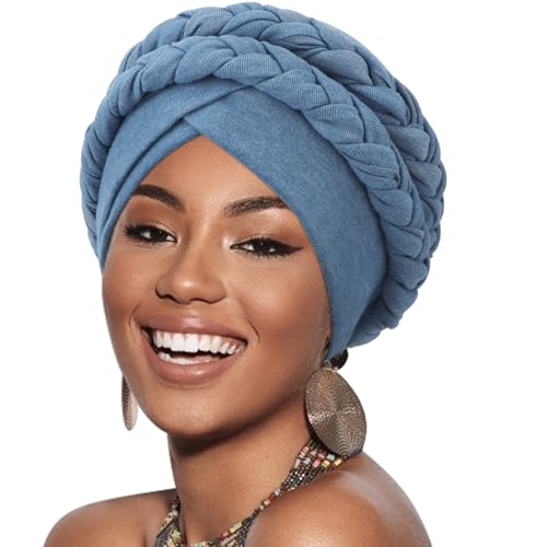 DRESHOW Afrikanischer Damen Turban Doppelt Geflecht Kopfbedeckung Kopftücher Chemo Kappe Vorgebunden Beanie Mütze Kopfwickel Schlafmütze von DRESHOW