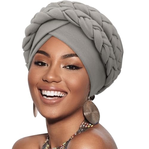 DRESHOW Afrikanischer Damen Turban Doppelt Geflecht Kopfbedeckung Kopftücher Chemo Kappe Vorgebunden Beanie Mütze Kopfwickel Schlafmütze von DRESHOW