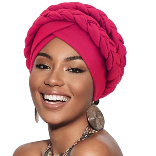 DRESHOW Afrikanischer Damen Turban Doppelt Geflecht Kopfbedeckung Kopftücher Chemo Kappe Vorgebunden Beanie Mütze Kopfwickel Schlafmütze von DRESHOW