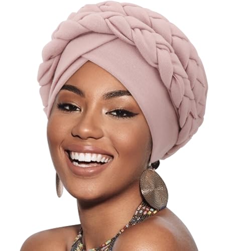 DRESHOW Afrikanischer Damen Turban Doppelt Geflecht Kopfbedeckung Kopftücher Chemo Kappe Vorgebunden Beanie Mütze Kopfwickel Schlafmütze von DRESHOW