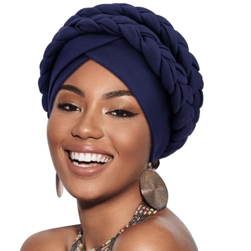 DRESHOW Afrikanischer Damen Turban Doppelt Geflecht Kopfbedeckung Kopftücher Chemo Kappe Vorgebunden Beanie Mütze Kopfwickel Schlafmütze von DRESHOW