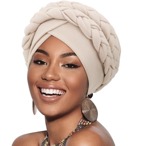 DRESHOW Afrikanischer Damen Turban Doppelt Geflecht Kopfbedeckung Kopftücher Chemo Kappe Vorgebunden Beanie Mütze Kopfwickel Schlafmütze von DRESHOW