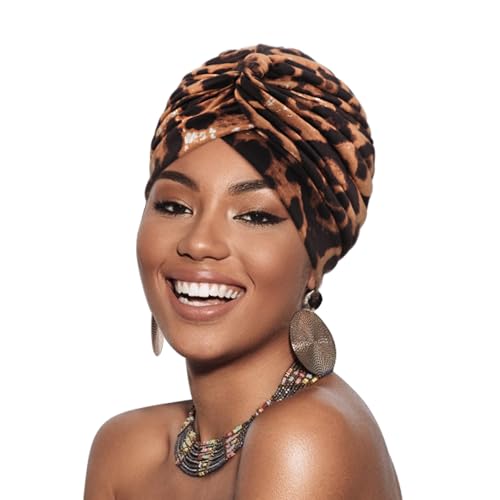 DRESHOW Afrikanischer Damen Turban Weicher Turbane Chemo Kopfwickel Kopfbedeckung Plissierte Beanie Mütze Haarausfall-Hut von DRESHOW