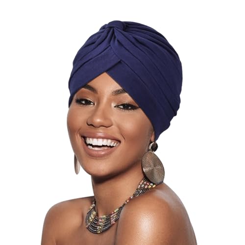 DRESHOW Afrikanischer Damen Turban Weicher Turbane Chemo Kopfwickel Kopfbedeckung Plissierte Beanie Mütze Haarausfall-Hut von DRESHOW