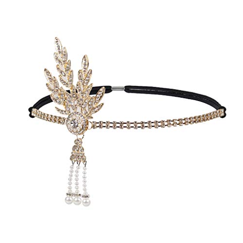 DRESHOW Art Deco 1920er Jahre Flapper Great Gatsby Blatt Hochzeit Braut Tiara Pearl Headpiece Stirnband von DRESHOW