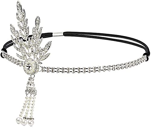 DRESHOW Art Deco 1920er Jahre Flapper Great Gatsby Blatt Hochzeit Braut Tiara Pearl Headpiece Stirnband von DRESHOW