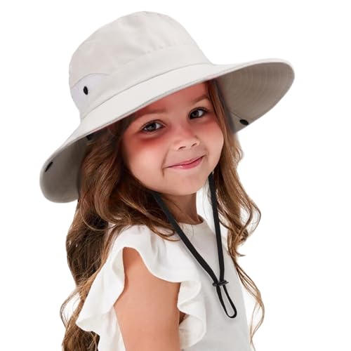 DRESHOW Baby Kleinkinder Sonnenhut UV Schutz Hut Faltbar Mesh Breite Krempe Angeln Pferdeschwanz Strand Eimer Hüte mit Kinnriemen für Kinder Mädchen 3-8 Jahre von DRESHOW