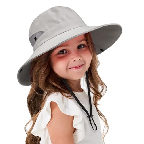 DRESHOW Baby Kleinkinder Sonnenhut UV Schutz Hut Faltbar Mesh Breite Krempe Angeln Pferdeschwanz Strand Eimer Hüte mit Kinnriemen für Kinder Mädchen 3-8 Jahre von DRESHOW