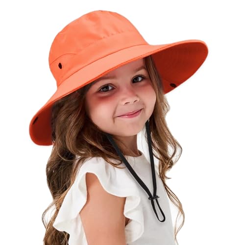 DRESHOW Baby Kleinkinder Sonnenhut UV Schutz Hut Faltbar Mesh Breite Krempe Angeln Pferdeschwanz Strand Eimer Hüte mit Kinnriemen für Kinder Mädchen 3-8 Jahre von DRESHOW
