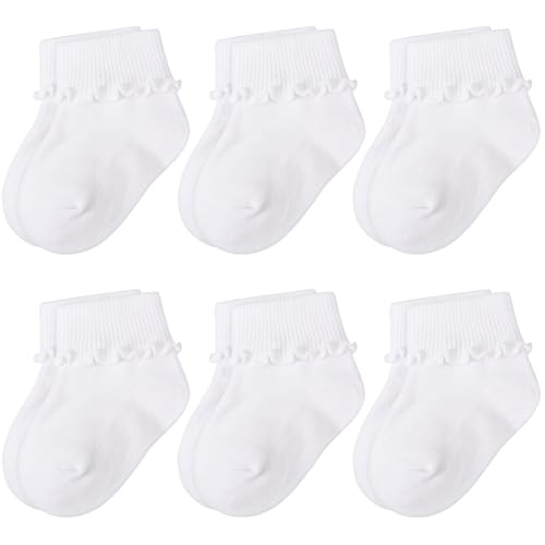 DRESHOW Baby Mädchen Rüschen Socken Geriffelten Kante Rand Drehen Manschette Knöchel Taufe Socken für Neugeborene Kleinkind Mädchen Kinder von DRESHOW
