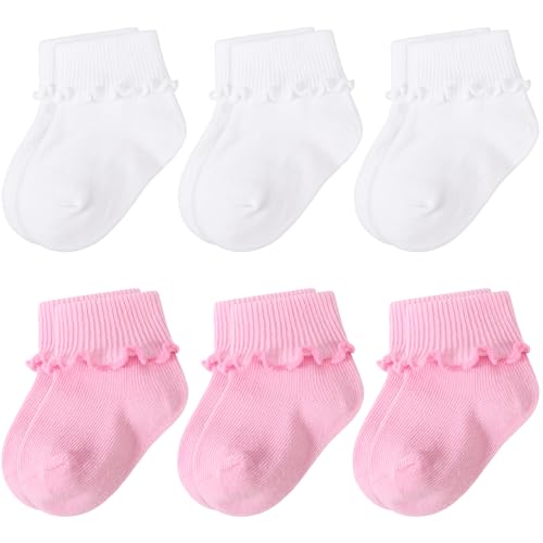 DRESHOW Baby Mädchen Rüschen Socken Geriffelten Kante Rand Drehen Manschette Knöchel Taufe Socken für Neugeborene Kleinkind Mädchen Kinder von DRESHOW