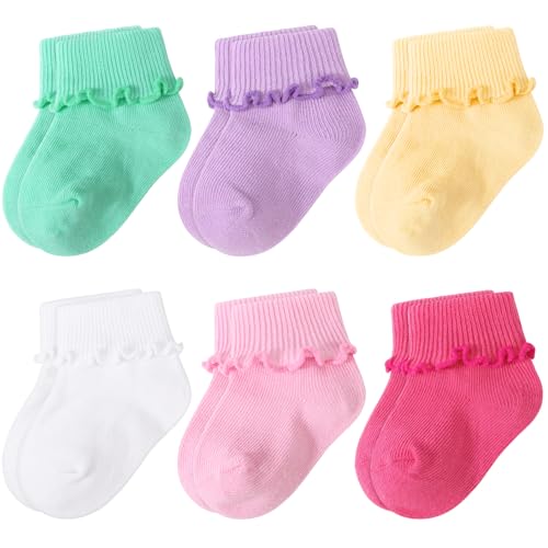 DRESHOW Baby Mädchen Rüschen Socken Geriffelten Kante Rand Drehen Manschette Knöchel Taufe Socken für Neugeborene Kleinkind Mädchen Kinder von DRESHOW