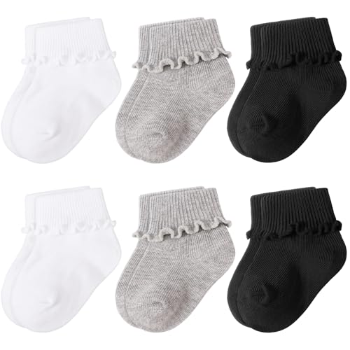 DRESHOW Baby Mädchen Rüschen Socken Geriffelten Kante Rand Drehen Manschette Knöchel Taufe Socken für Neugeborene Kleinkind Mädchen Kinder von DRESHOW