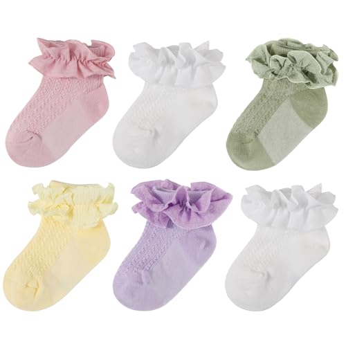 DRESHOW Baby Mädchen Socken Elastisch Söckchen Rüschen Spitzen Babysocken Taufe Socken für Neugeborene Kleinkind Mädchen Kinder von DRESHOW
