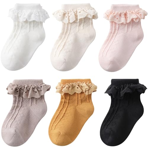 DRESHOW Baby Mädchen Socken Elastisch Söckchen Rüschen Spitzen Babysocken Taufe Socken für Neugeborene Kleinkind Mädchen Kinder von DRESHOW