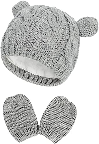 DRESHOW Neugeborene Baby Mütze und Handschuhe Set Kleinkind Babymütze Winter Strickmütze Unisex Baby Wintermütze von DRESHOW