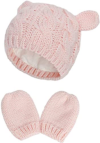 DRESHOW Neugeborene Baby Mütze und Handschuhe Set Kleinkind Babymütze Winter Strickmütze Unisex Baby Wintermütze von DRESHOW