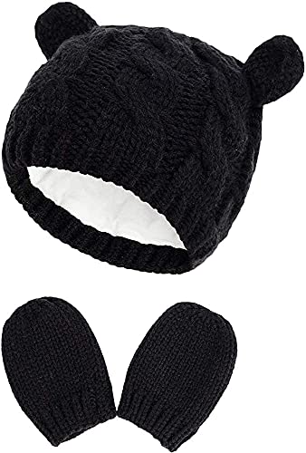 DRESHOW Neugeborene Baby Mütze und Handschuhe Set Kleinkind Babymütze Winter Strickmütze Unisex Baby Wintermütze von DRESHOW