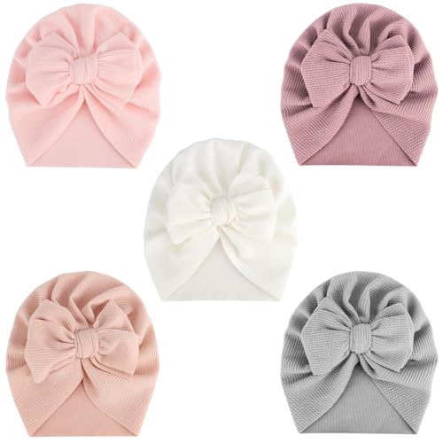 DRESHOW Babymütze Baby Turban Mütze Brötchen Knoten Kleinkinder Infant Beanie Baby Mädchen Jungen Weiche Kleinkind Mütze 5 Stück von DRESHOW