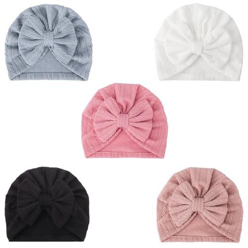 DRESHOW Babymütze Baby Turban Mütze Brötchen Knoten Kleinkinder Infant Beanie Mütze Baby Mädchen Jungen Weiche Kleinkind Mütze 5 Stück von DRESHOW