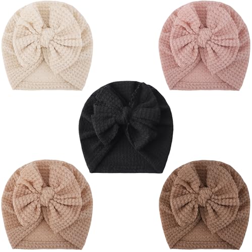 DRESHOW Babymütze Baby Turban Mütze Brötchen Knoten Kleinkinder Infant Beanie Mütze Baby Mädchen Jungen Weiche Kleinkind Mütze 5 Stück von DRESHOW