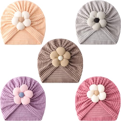 DRESHOW Babymütze Baby Turban Mütze Brötchen Knoten Kleinkinder Infant Beanie Mütze Baby Mädchen Jungen Weiche Kleinkind Mütze 5 Stück von DRESHOW