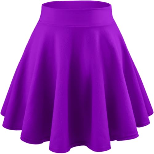 DRESHOW Basic Solid Stretchy Flared Beiläufige Mini Skater-rock für Damen Mädchen, Größe: L, Farbe: Tiefes Lila von DRESHOW