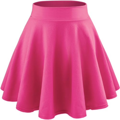 DRESHOW Basic Solid Stretchy Flared Beiläufige Mini Skater-rock für Damen Mädchen, Größe: XS, Farbe: Tiefes Rosa von DRESHOW