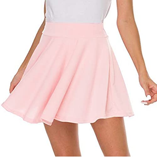 DRESHOW Basic Solid Stretchy Flared Beiläufige Mini Skater-rock für Damen Mädchen, Größe: L, Farbe: Rosa von DRESHOW