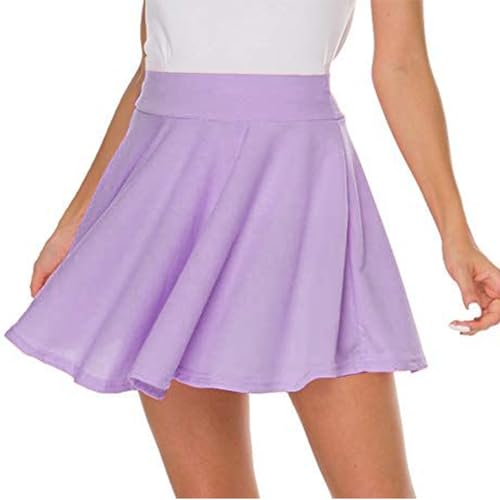 DRESHOW Basic Solid Stretchy Flared Beiläufige Mini Skater-rock für Damen Mädchen, Größe: L, Farbe: Lila von DRESHOW