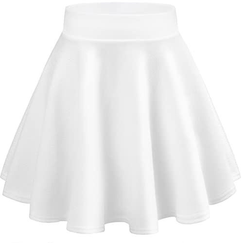DRESHOW Basic Solid Stretchy Flared Beiläufige Mini Skater-rock für Damen Mädchen, Größe: XL, Farbe: Weiß von DRESHOW