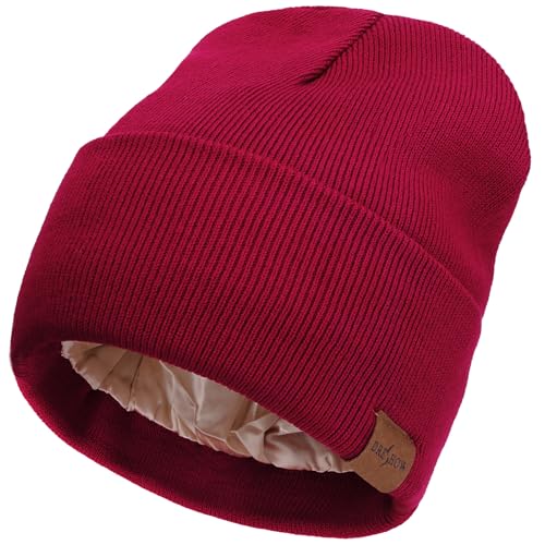 DRESHOW Beanie Mütze für Damen Herren Warme Wintermütze mit Weichem Satin Gefütterte Unisex Dehnbar Mütze mit Bündchen Strickmütze von DRESHOW