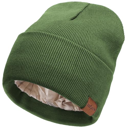 DRESHOW Beanie Mütze für Damen Herren Warme Wintermütze mit Weichem Satin Gefütterte Unisex Dehnbar Mütze mit Bündchen Strickmütze von DRESHOW