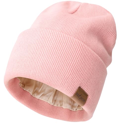 DRESHOW Beanie Mütze für Damen Herren Warme Wintermütze mit Weichem Satin Gefütterte Unisex Dehnbar Mütze mit Bündchen Strickmütze von DRESHOW
