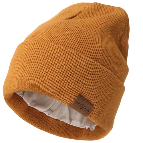 DRESHOW Beanie Mütze für Damen Herren Warme Wintermütze mit Weichem Satin Gefütterte Unisex Dehnbar Mütze mit Bündchen Strickmütze von DRESHOW