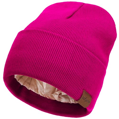 DRESHOW Beanie Mütze für Damen Herren Warme Wintermütze mit Weichem Satin Gefütterte Unisex Dehnbar Mütze mit Bündchen Strickmütze von DRESHOW