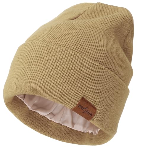DRESHOW Beanie Mütze für Damen Herren Warme Wintermütze mit Weichem Satin Gefütterte Unisex Dehnbar Mütze mit Bündchen Strickmütze von DRESHOW